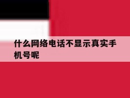 什么网络电话不显示真实手机号呢